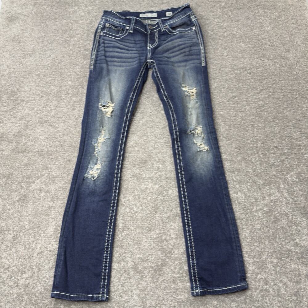 BKE Stella Womens Distressed Skinny Stretch Jeans Dark Wash 26x32‎ Thick Stitch